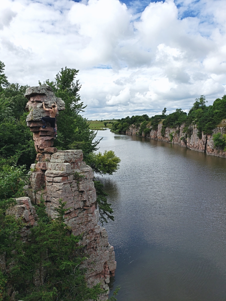 Climbing rocks at Palisades State Park in South Dakota