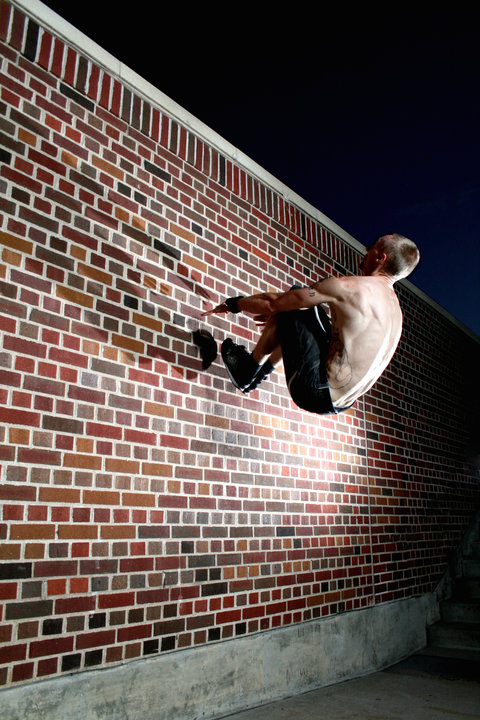 Chad flipping off a wall